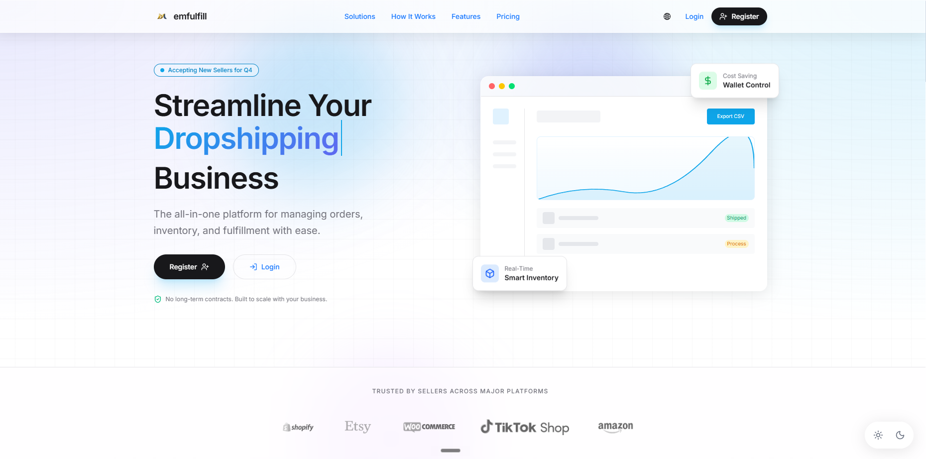Emfulfill POD and Dropshipping fulfillment platform, Shopify, Etsy, TikTok Shop integration by Agency Yangai